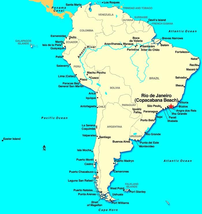 Rio de Janeiru karti Južne Amerike