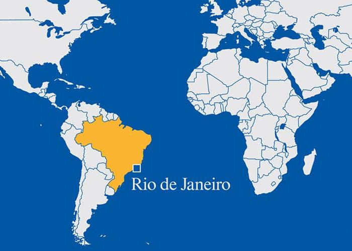 karta svijeta, pokazuje Rio de Janeiru