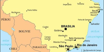 Karta Brazilu pokazuje Rio de Janeiru